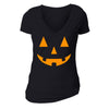 XtraFly Apparel Women's Smiling Jack O'Lantern Halloween Pumpkin V-neck Short Sleeve T-shirt