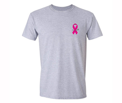 XtraFly Apparel Men's Pocket Pink Ribbon Breast Cancer Ribbon Crewneck Short Sleeve T-shirt