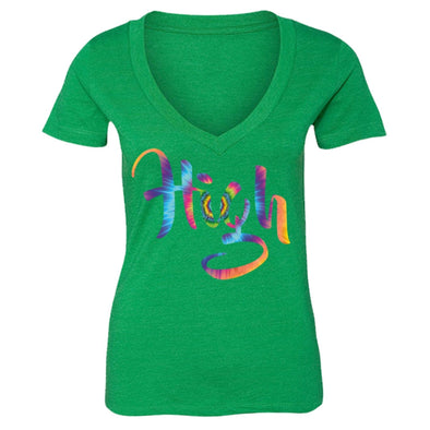XtraFly Apparel Women's High Tie Dye 420  V-neck Short Sleeve T-shirt