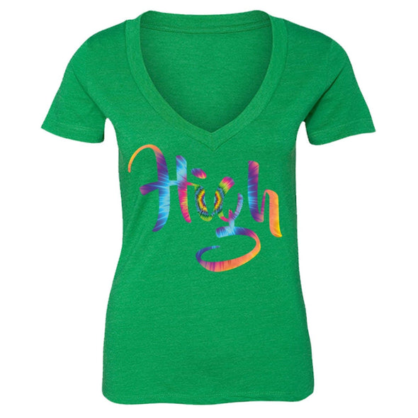 XtraFly Apparel Women's High Tie Dye 420  V-neck Short Sleeve T-shirt