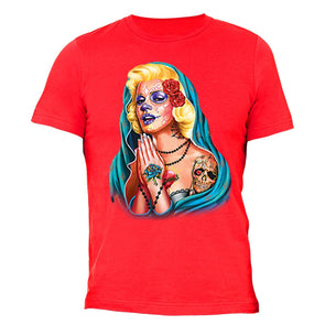 XtraFly Apparel Men's Guadalupe Dia Los Muertos Marilyn Monroe Crewneck Short Sleeve T-shirt