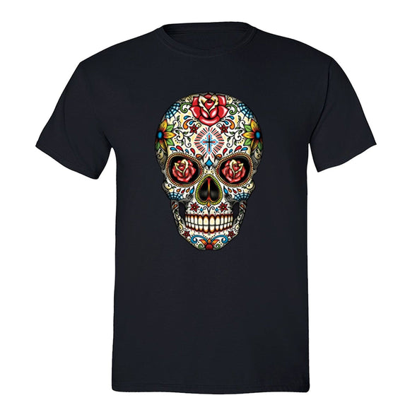 XtraFly Apparel Men's Muerte Cross Sugarskull Skulls Day Of Dead Crewneck Short Sleeve T-shirt