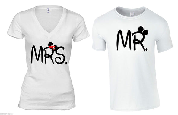 XtraFly Apparel Mr Mrs Ears Valentine's Matching Couples Short Sleeve T-shirt