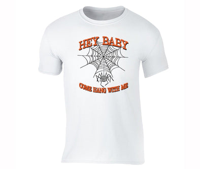 XtraFly Apparel Men's Hey Baby Spider-web Halloween Pumpkin Crewneck Short Sleeve T-shirt