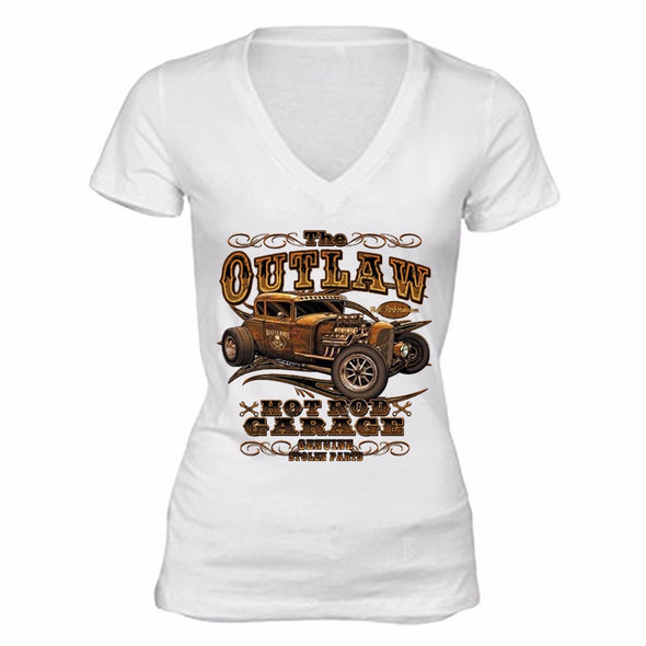 XtraFly Apparel Women's Outlaw Hotrod Car Truck Garage V-neck Short Sleeve T-shirt