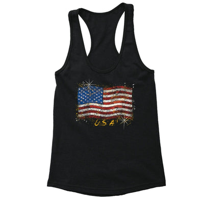 XtraFly Apparel Women's American Flag Distressed 4th of July Racer-back Tank-Top