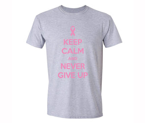 XtraFly Apparel Men's Never Give Up Pink Breast Cancer Ribbon Crewneck Short Sleeve T-shirt