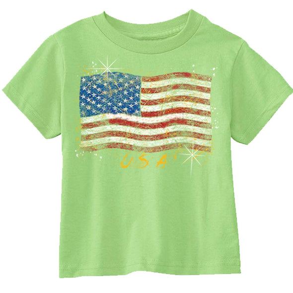 XtraFly Apparel Boys Wavy Flag USA American Pride Crewneck Short Sleeve T-shirt