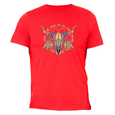 XtraFly Apparel Men's Cow Skull Dreamcatcher Pink Tribal Animal Crewneck Short Sleeve T-shirt
