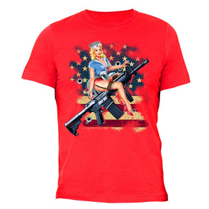 XtraFly Apparel Men's Navy Rifle USA Flag 2nd Amendment Crewneck Short Sleeve T-shirt
