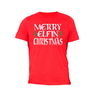 XtraFly Apparel Men's Elf Merry Elfin Xmas Ugly Christmas Crewneck Short Sleeve T-shirt