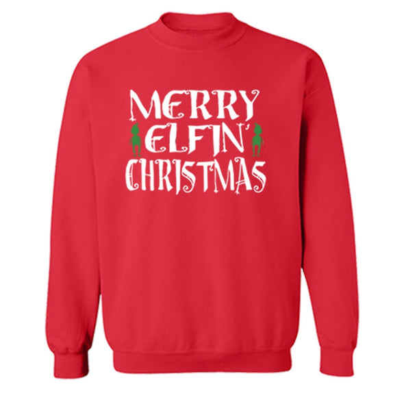XtraFly Apparel Elf Merry Elfin Xmas Ugly Christmas Pullover Crewneck-Sweatshirt