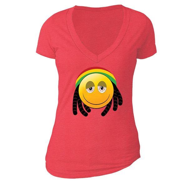 XtraFly Apparel Women's Rasta Emoji Reggae High Novelty Gag V-neck Short Sleeve T-shirt