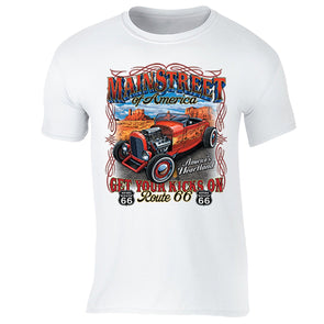 XtraFly Apparel Men's Main Street Route 66 Car Truck Garage Crewneck Short Sleeve T-shirt