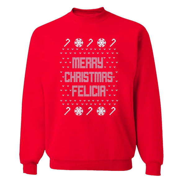 XtraFly Apparel Merry Xmas Felicia Ugly Christmas Pullover Crewneck-Sweatshirt