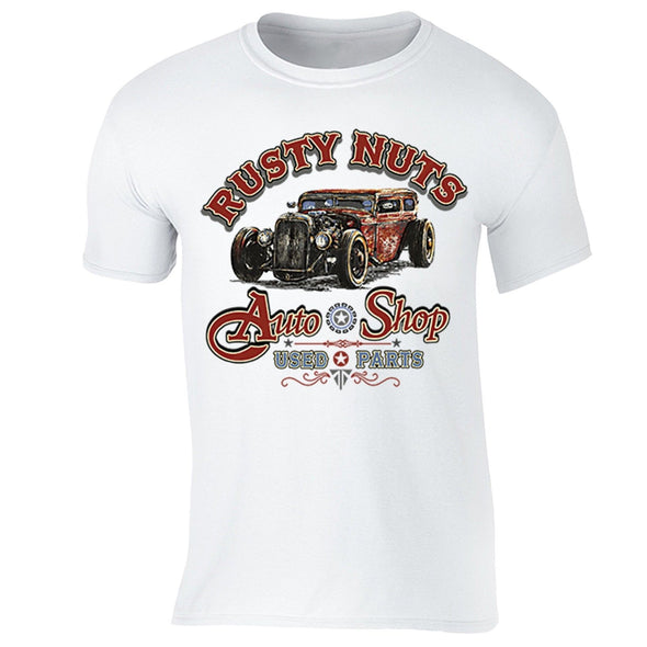 XtraFly Apparel Men's Rusty Nuts Autoshop Car Truck Garage Crewneck Short Sleeve T-shirt