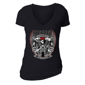 XtraFly Apparel Women's Respect Earned Loyalty Biker Motorcycle V-neck Short Sleeve T-shirt
