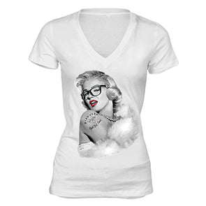 XtraFly Apparel Women's Nerdy Glasses Marilyn Monroe V-neck Short Sleeve T-shirt
