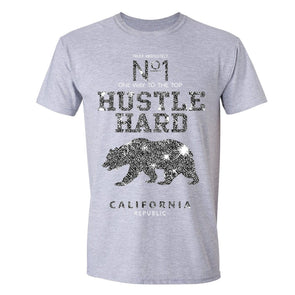 XtraFly Apparel Men's Hustle Hard Bear CA California Pride Crewneck Short Sleeve T-shirt