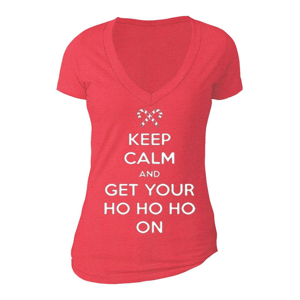 XtraFly Apparel Women's Keep Calm Get Your Ho Ho Ugly Christmas V-neck Short Sleeve T-shirt