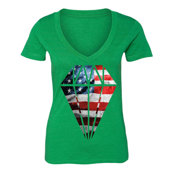 XtraFly Apparel Women's Flag Diamond Crystal American Pride V-neck Short Sleeve T-shirt