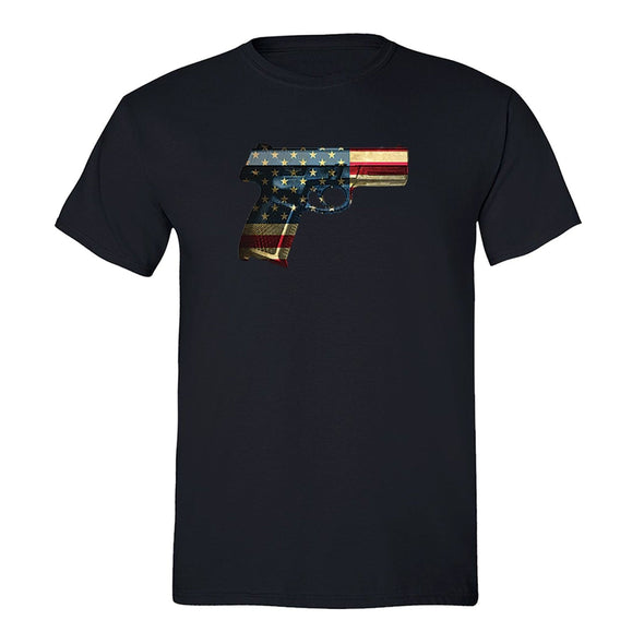 XtraFly Apparel Men's Gun Pistol Flag American Pride Crewneck Short Sleeve T-shirt