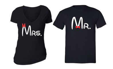 XtraFly Apparel Mr Mrs Red Bow Valentine's Matching Couples Short Sleeve T-shirt