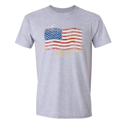 XtraFly Apparel Men's Wavy Flag USA American Pride Crewneck Short Sleeve T-shirt
