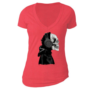 XtraFly Apparel Women's Skeleton Muerte Skulls Day Of The Dead V-neck Short Sleeve T-shirt