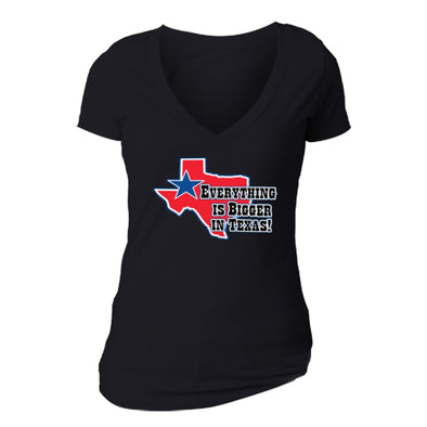 XtraFly Apparel Women's Bigger in Texas Novelty Gag V-neck Short Sleeve T-shirt