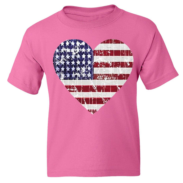 XtraFly Apparel Girls Distressed Heart Flag American Pride Crewneck Short Sleeve T-shirt