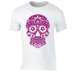 XtraFly Apparel Men's Pink Sugarskull Muerte Skulls Day Of Dead Crewneck Short Sleeve T-shirt