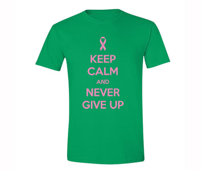 XtraFly Apparel Men's Never Give Up Pink Breast Cancer Ribbon Crewneck Short Sleeve T-shirt