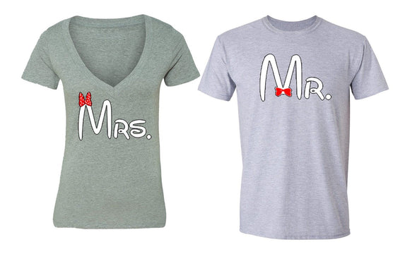 XtraFly Apparel Mr Mrs Red Bow Valentine's Matching Couples Short Sleeve T-shirt