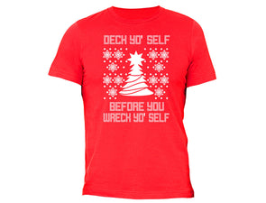 XtraFly Apparel Men's Deck Yo' Self Tree Ugly Christmas Crewneck Short Sleeve T-shirt