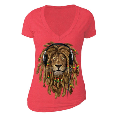 XtraFly Apparel Women's Lion Rasta Reggae  V-neck Short Sleeve T-shirt