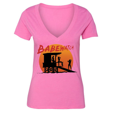 XtraFly Apparel Women's Babewatch Lifeguard Tower Novelty Gag V-neck Short Sleeve T-shirt