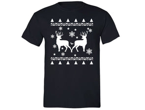 XtraFly Apparel Men's Reindeer Snowflake Ugly Christmas Crewneck Short Sleeve T-shirt