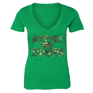 XtraFly Apparel Women's Support Our Troops Camo Military Pow Mia V-neck Short Sleeve T-shirt