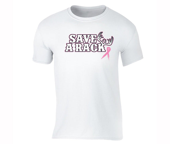 XtraFly Apparel Men's Save A Rack Antlers Breast Cancer Ribbon Crewneck Short Sleeve T-shirt