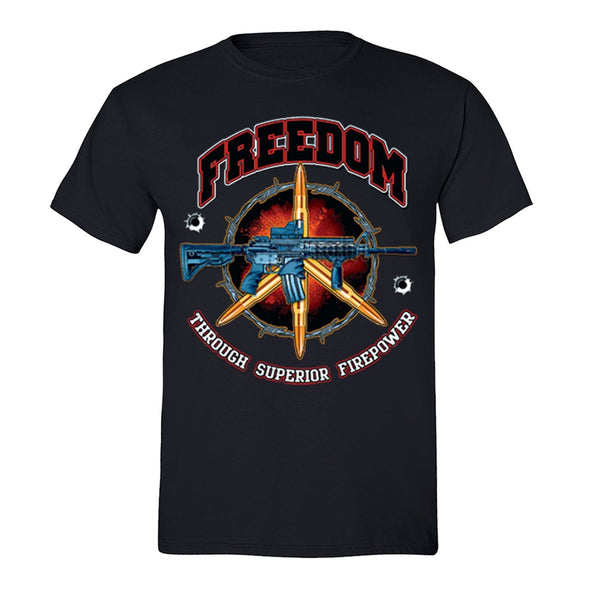 XtraFly Apparel Men's Freedom Firepower Rifle 2nd Amendment Crewneck Short Sleeve T-shirt