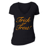 XtraFly Apparel Women's Trick or Treat Halloween Pumpkin V-neck Short Sleeve T-shirt