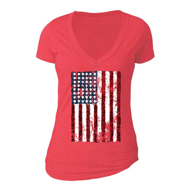 XtraFly Apparel Women's Flag USA Distressed American Pride V-neck Short Sleeve T-shirt