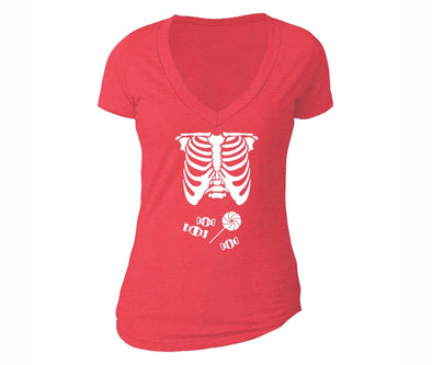 XtraFly Apparel Women's Skeleton Candy Belly Halloween Pumpkin V-neck Short Sleeve T-shirt