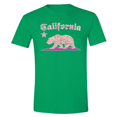 XtraFly Apparel Men's Paisley Pink Bear CA California Pride Crewneck Short Sleeve T-shirt