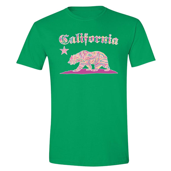 XtraFly Apparel Men's Paisley Pink Bear CA California Pride Crewneck Short Sleeve T-shirt
