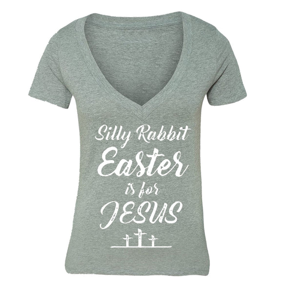 XtraFly Apparel Women's Silly Rabbit Jesus Cross Easter V-neck Short Sleeve T-shirt