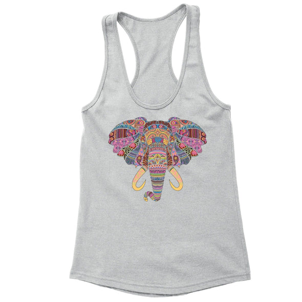 XtraFly Apparel Women's Elephant Head Tusk Pink Tribal Animal Racer-back Tank-Top