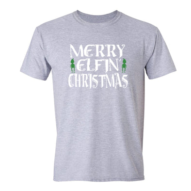 XtraFly Apparel Men's Elf Merry Elfin Xmas Ugly Christmas Crewneck Short Sleeve T-shirt