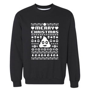 XtraFly Apparel Merry Xmas Emoji Poop Ugly Christmas Pullover Crewneck-Sweatshirt